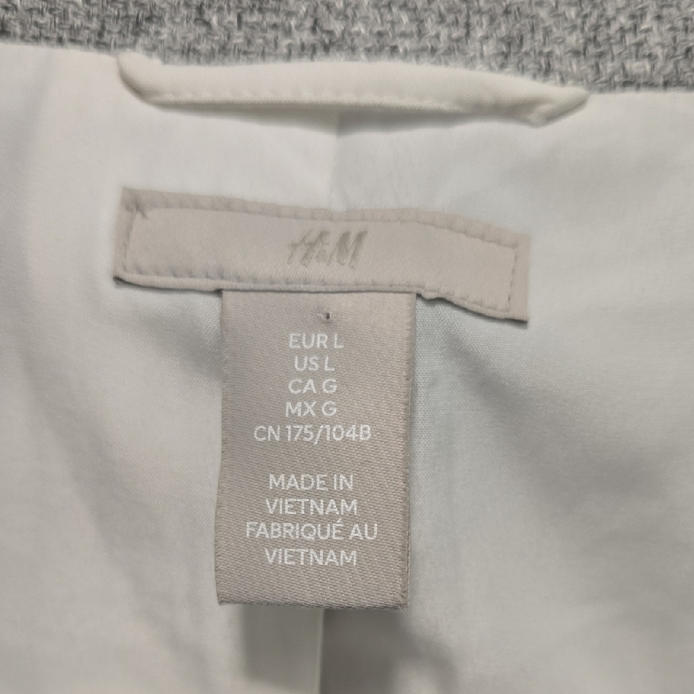 H&M Light Gray Women's Textured Blazer 3/4 Scrunched Sleeves Size Large - Picture 2 of 9